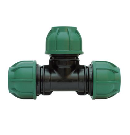 PE Klemkopp. T-stuk 16x16x16mm PN10